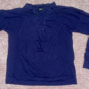 Michael Lauren Blue Vasquez Oversized Lace Front Pullover Blouse